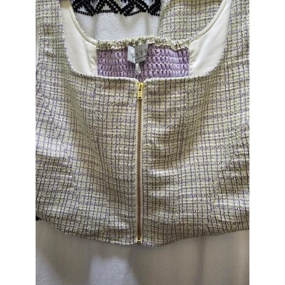 NWT WAYF light green glittery tweed corset style crop top miniskirt set large - Picture 3 of 12